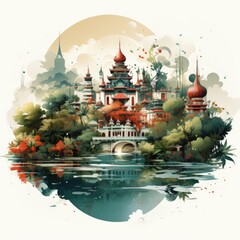 Minimalistic Illustration of Yogyakarta&rsquo;s Cityscape with Modern Design Elements