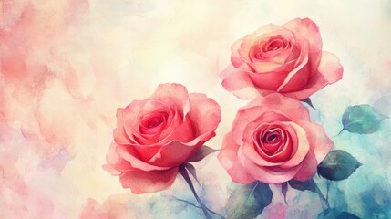 Fototapeta premium Enchanting Watercolor Roses: A Captivating Display of Nature's Elegance and Colorful Blooms