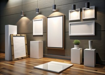 Blank or customizable design template displayed on various surfaces for product or artwork presentation, ideal for