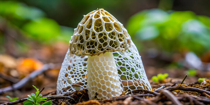 Nature's Delicate Lattice: A Stinkhorn Mushroom in the Wild
