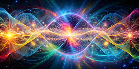 Obraz premium Cosmic Energy Flow: Vibrant, swirling abstract background of light, color, and energy, resembling a cosmic wave or energy flow. Perfect for concepts of spirituality, imagination, and the power of the 