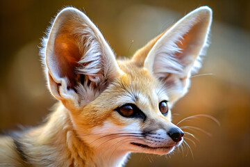 Fennec Fox Portrait: Close-up of a Fennec Fox with large, expressive ears and piercing eyes. Capture the captivating beauty and charm of this desert dwelling creature.  