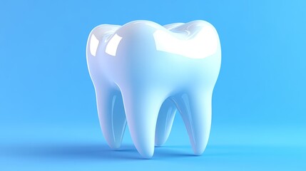 Healthy White Tooth on a Vibrant Blue Background, 3D Render for Dental and Healthcare Ads.