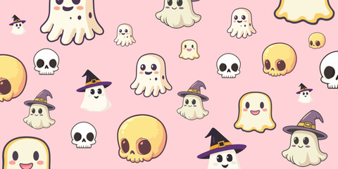 Cute Halloween pattern on a bright colored background.