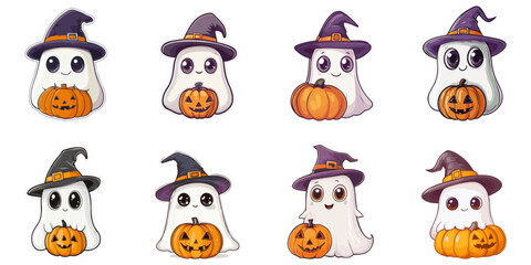 Obraz premium Set of cute little ghosts for Halloween decorations.