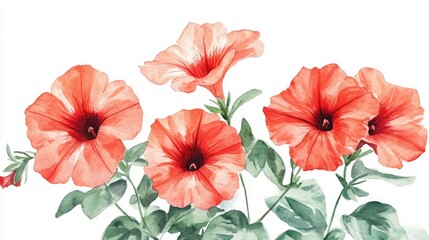 Vibrant Watercolor Illustration of Hibiscus Flowers in Bloom