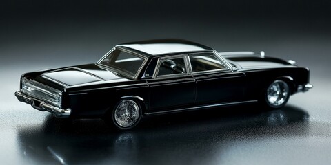 Fototapeta premium Black car with chrome accents on black surface.