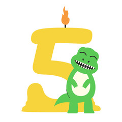 5 Five Burning Candle with Dino