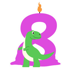 8 Eight Burning Candle with Dino