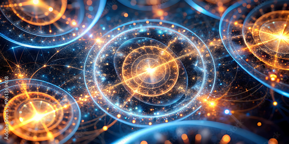 Poster cosmic clockwork: a mesmerizing fractal art depiction of interconnected celestial gears, radiating v