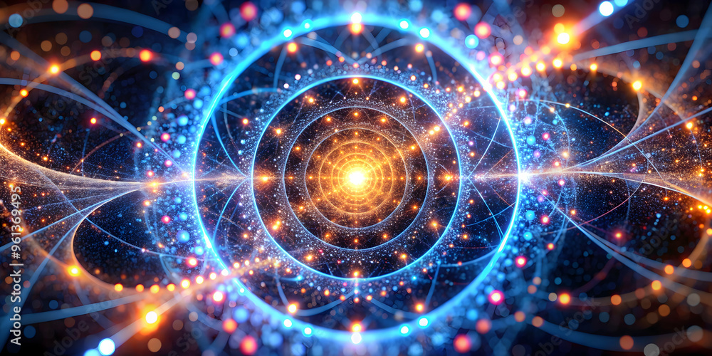 Poster cosmic symphony: a mesmerizing fractal art illustration of a vibrant, glowing tunnel with intricate 