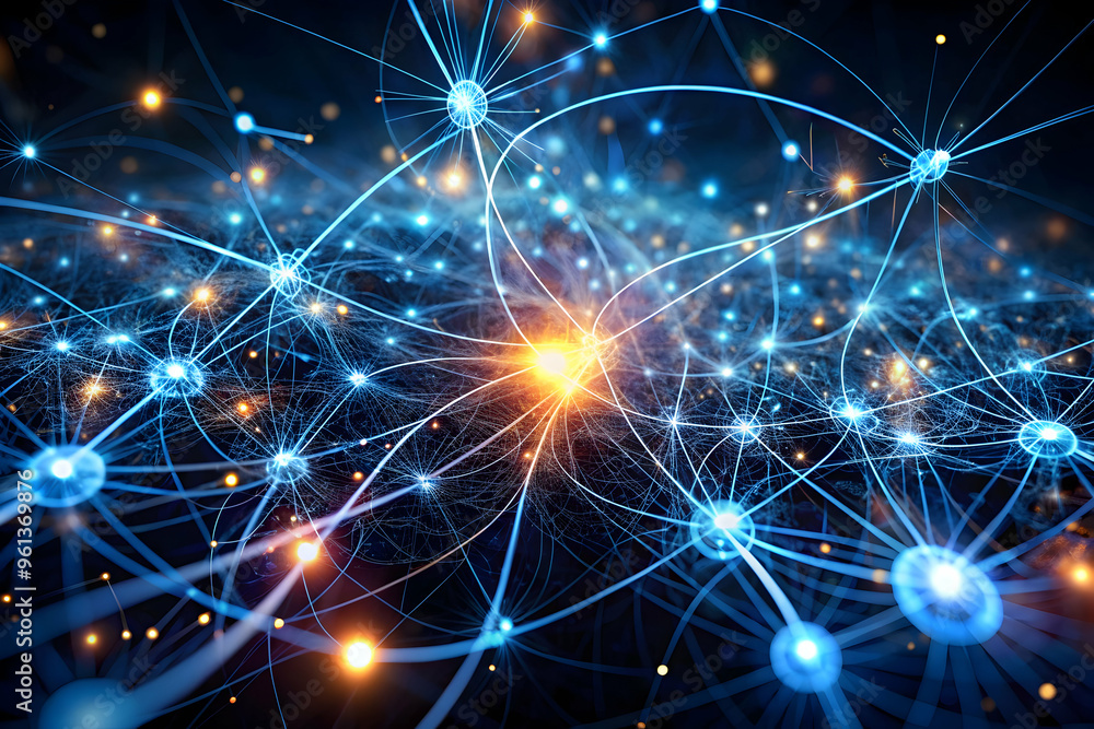 Poster neural network abstract: a mesmerizing abstract visualization of a neural network, with glowing node