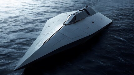 Futuristic Warship with Stealth Design and Hidden Weapons
