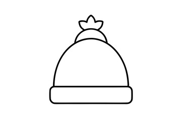 Winter hat icon. Vector in simple flat design, outline. Knit wool beanie with pompom isolated on white background. Illustration for graphic, web, logo, app, UI. Outerwear symbol.