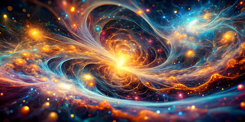 Fototapeta premium Cosmic Whirlpool: A vibrant vortex of interstellar dust and radiant energy swirls amidst a backdrop of twinkling stars in this mesmerizing celestial ballet. 