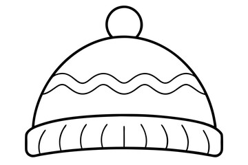 Winter hat icon. Vector in simple flat design, outline. Knit wool beanie with pompom isolated on white background. Illustration for graphic, web, logo, app, UI. Outerwear symbol.