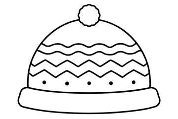 Winter hat icon. Vector in simple flat design, outline. Knit wool beanie with pompom isolated on white background. Illustration for graphic, web, logo, app, UI. Outerwear symbol.