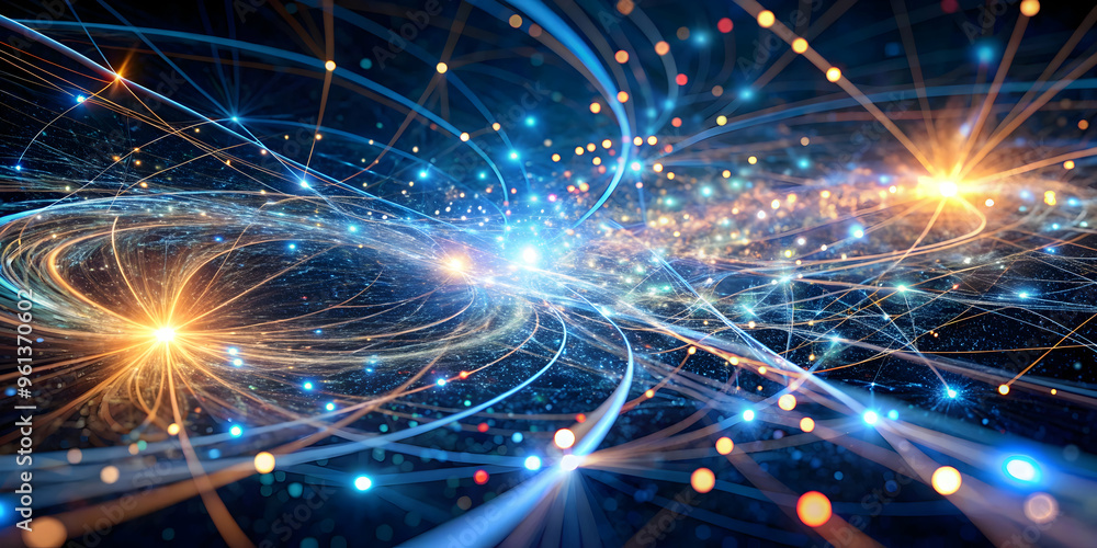 Poster cosmic web: a mesmerizing abstract illustration depicting a celestial network of interconnected ligh