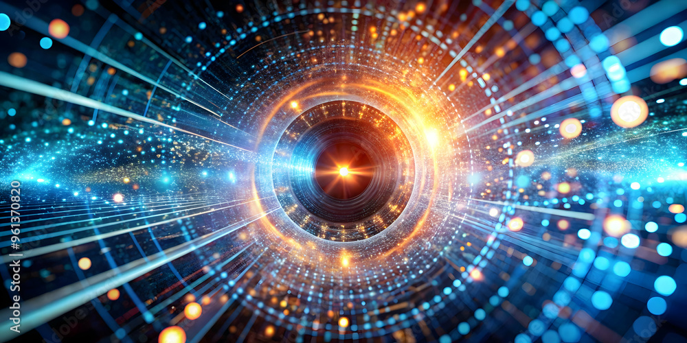 Poster quantum vortex: a mesmerizing abstract depiction of a swirling vortex of energy and data, symbolizin