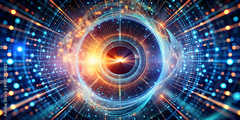 Poster quantum vortex: a mesmerizing abstract depiction of a swirling vortex of energy and data, symbolizin