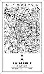 Obraz premium Monochrome Line Art Map of Brussels City of Belgium, Illustration and home decoration