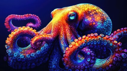 Obraz premium An octopus illustrated in digital art style, showcasing crisp lines and vibrant colors to capture its dynamic and intriguing appearance.