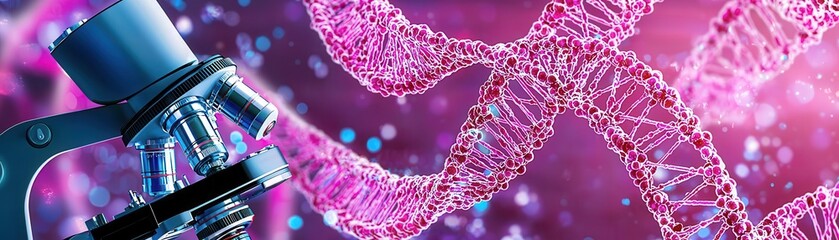 Microscope image of modified DNA strands displayed on advanced digital equipment in a biotech lab