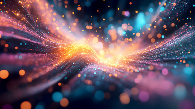 digital representation of the quantum realm, with bright, glowing particles and fluid motion