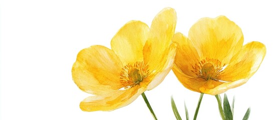 Obraz premium Vibrant Yellow Watercolor Flowers: A Lively Botanical Illustration Celebrating Nature's Beauty