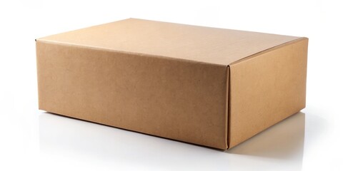 Clean minimalist packaging design concept features isolated blank cardboard box on a white background, emphasizing