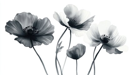 Elegant Monochrome Floral Art Featuring Delicate Poppy Blooms for Modern Decor