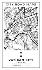 Monochrome Line Art Map of Vatican City, Illustration and home decoration