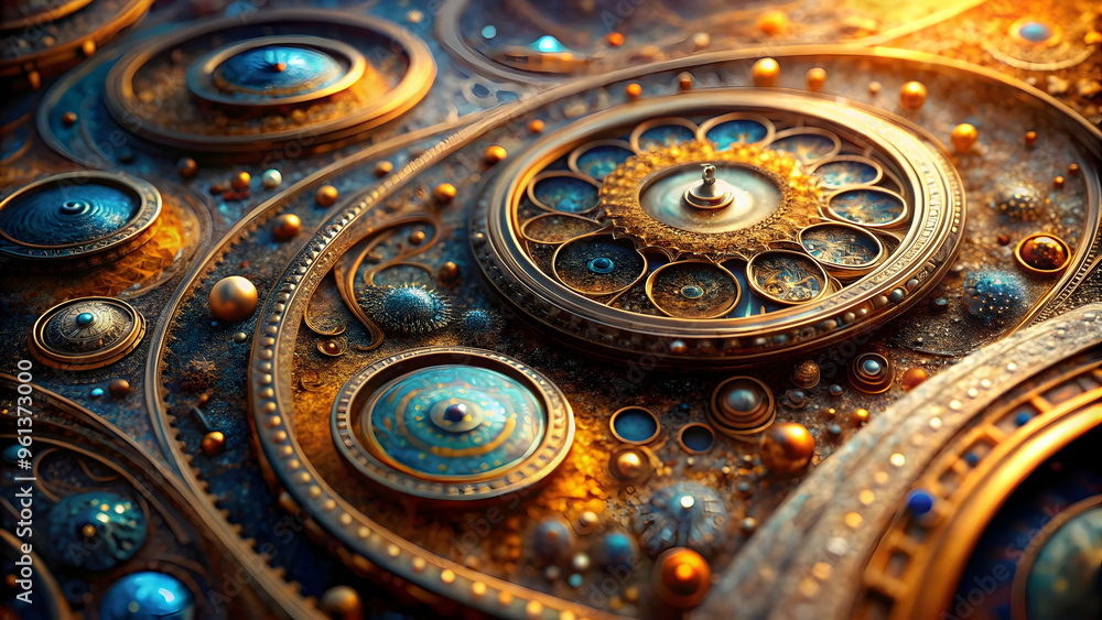 Poster celestial clockwork: intricate gears and celestial accents intertwine in this steampunk masterpiece,