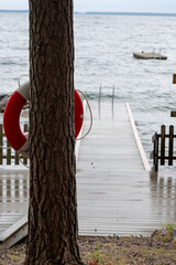 Bathing jetty in windy weather Vastanvik Motala Sweden