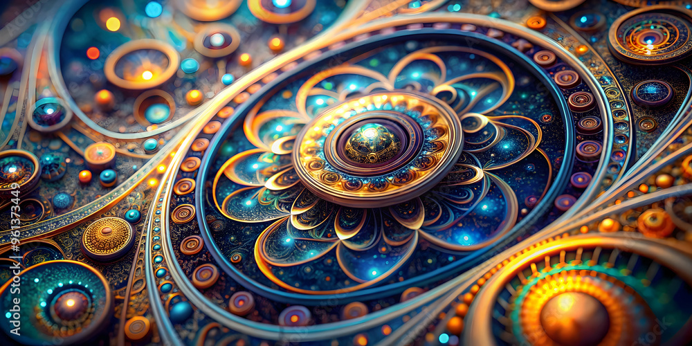 Poster golden gears of time: a mesmerizing close-up of intricately detailed, golden gears interlocked in a 