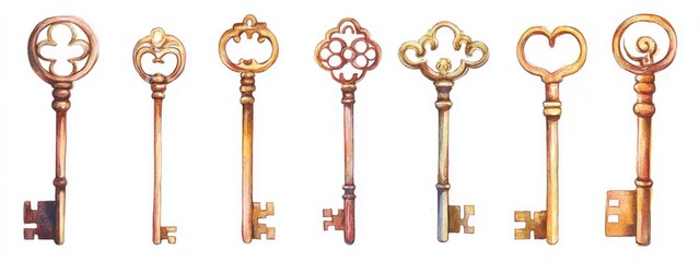 A Collection of Decorative Vintage Keys: Artistic Renderings Celebrating Unique Design and Craftsmanship