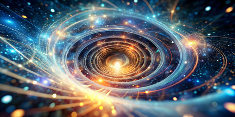 Fototapeta premium Cosmic Whirlpool - Birth of a Star: A swirling vortex of celestial energy ignites the cosmos, birthing a radiant star in a breathtaking display of cosmic power.