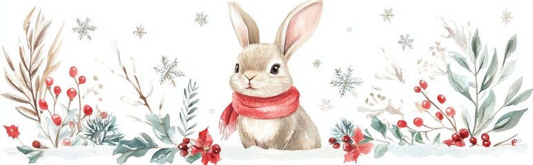 Obraz premium Charming Winter Bunny with Festive Accents and Nature Elements