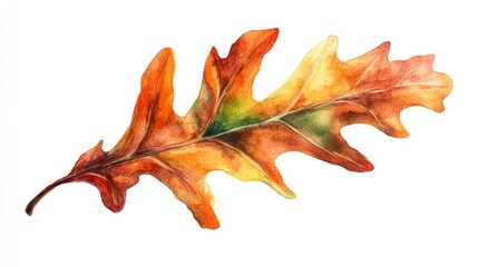 Fototapeta premium Vibrant Watercolor of an Autumn Oak Leaf Capturing the Essence of Fall
