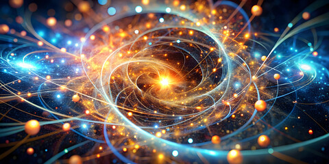 Obraz premium Cosmic Dance of Light: A mesmerizing abstract visualization of swirling energy, vibrant colors, and shimmering lights creating a hypnotic and ethereal dance of cosmic forces.