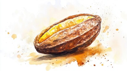 Captivating Watercolor of a Cacao Fruit: A Delicious Journey into Nature's Flavors