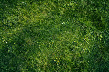 Aerial View of Empty Green Grass Field Background