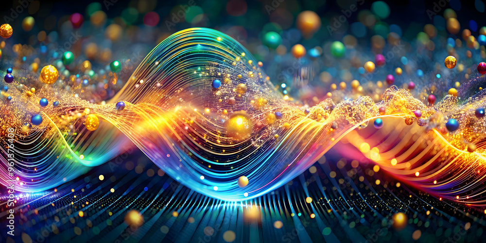 Poster abstract wave of energy: a captivating abstract digital art image featuring a swirling wave of vibra