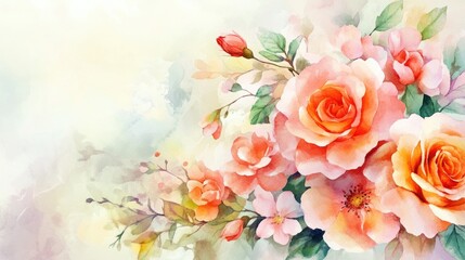 Captivating Watercolor Floral Composition Featuring Delicate Roses and Blossoms