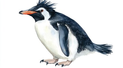 Fototapeta premium Charming Watercolor Illustration of a Penguin, Capturing the Spirit of Marine Wildlife