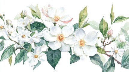 Obraz premium Delicate Watercolor Magnolia: A Serene Floral Illustration Celebrating Nature's Beauty