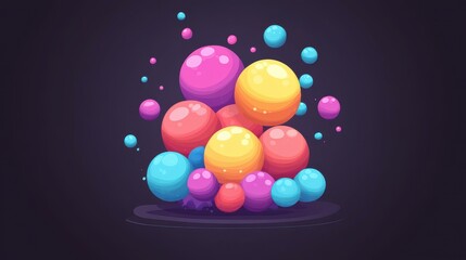 Vibrant vector art featuring dynamic morphing balls against a striking dark backdrop, showcasing modern cartoon textures.