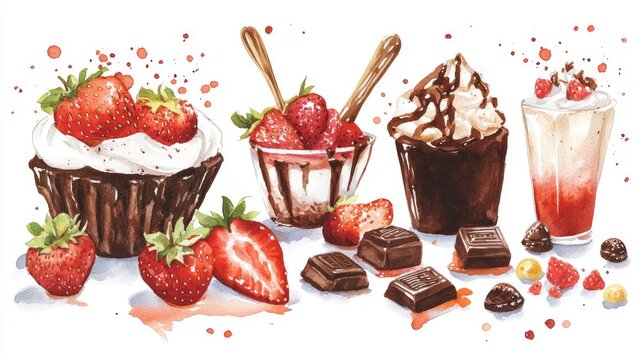 Delightful Dessert Variety: Strawberries, Chocolate, and Creamy Treats
