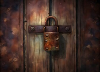 Rusty Lock Old Wooden Door Vintage Texture Detail