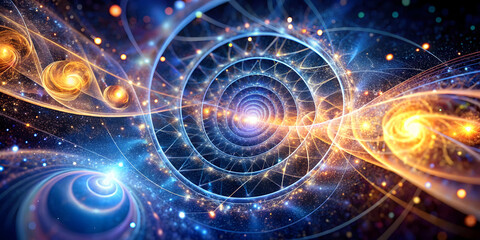 Obraz premium Cosmic Spiral: A mesmerizing abstract representation of the universe, with swirling nebulae, glowing stars, and intricate spirals, evoking a sense of wonder and the vastness of space. 